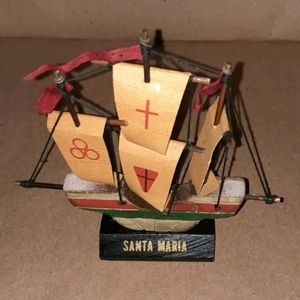 Vintage Santa Maria Wood Carved Ship Boat